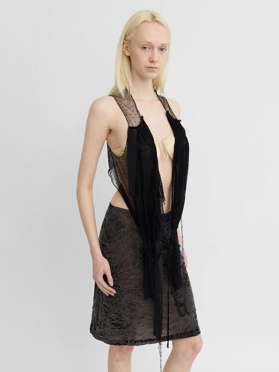 Black Mesh Layered Vest 