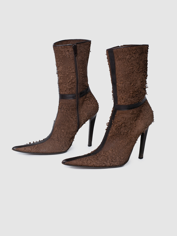 Brown Leather Stiletto Boots 