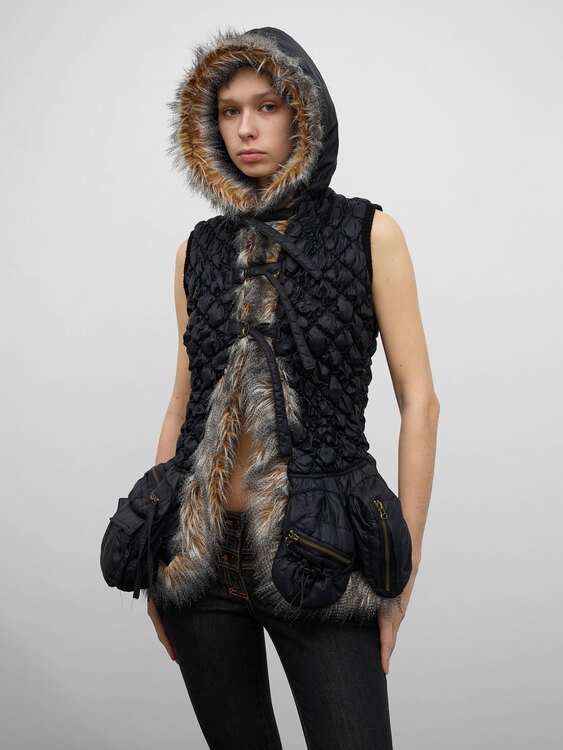 Black Nylon Bubble Vest 