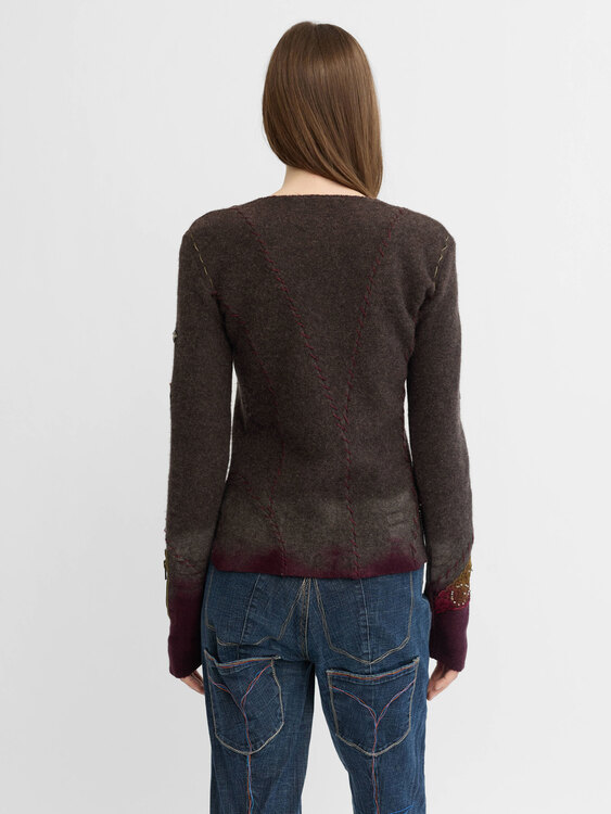 Knitted Patchwork Zip-Up Cardigan 