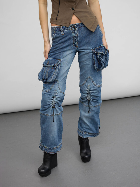 Blue Denim Cargo Trousers 