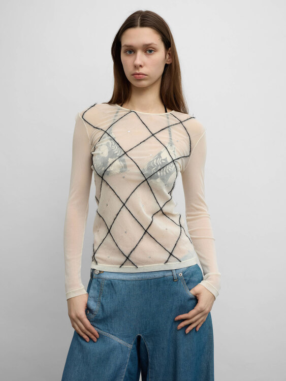 Fuzzi Argyle Mesh Top 