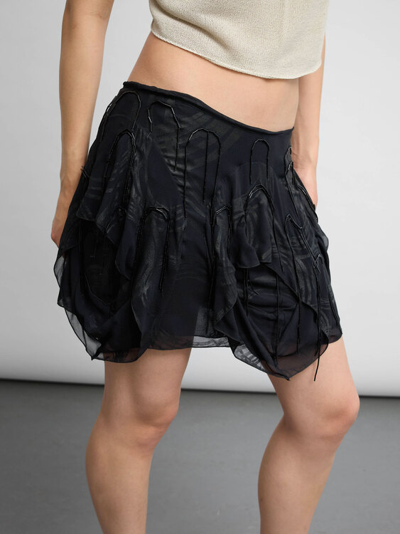 Extē Pleated Silk Mini Skirt 