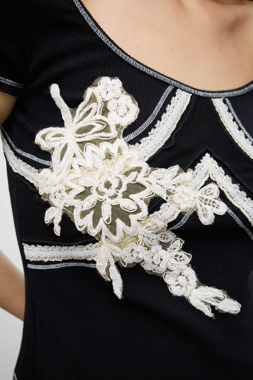 Rib Cotton Embroidered Top 