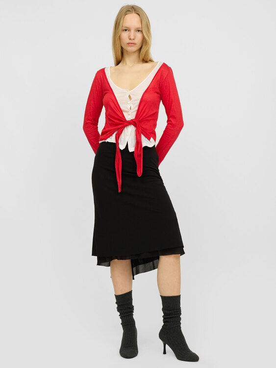 Gathered Mesh Midi Skirt 