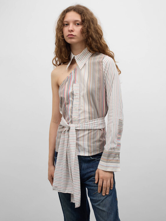 Striped One Shoulder Shirt 