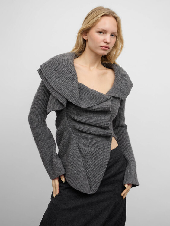 Grey Wool Draped Effect Cardigan 