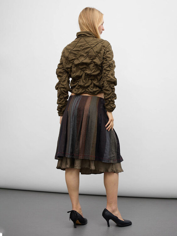 Pleated Patchwork Midi Skirt 