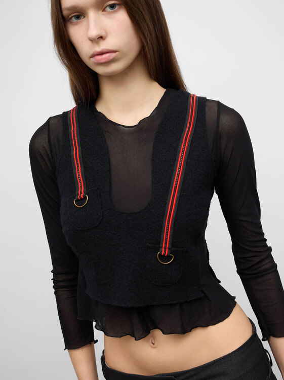 Black Mesh And Boucle Top 