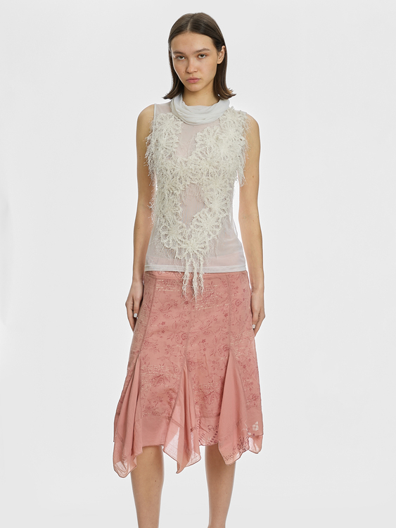 White Mesh Fuzzy Appliqué Top 