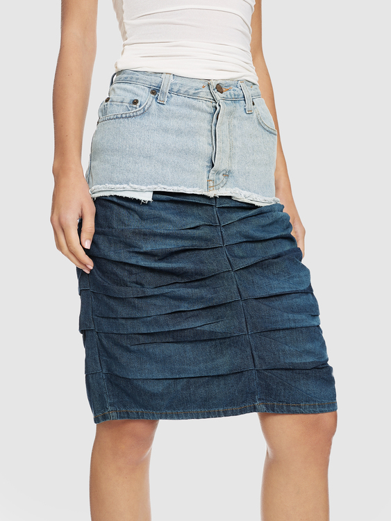 Deconstructed Denim Midi Skirt 