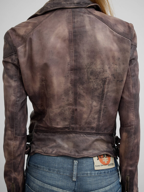 Bleach Effect Leather Jacket 