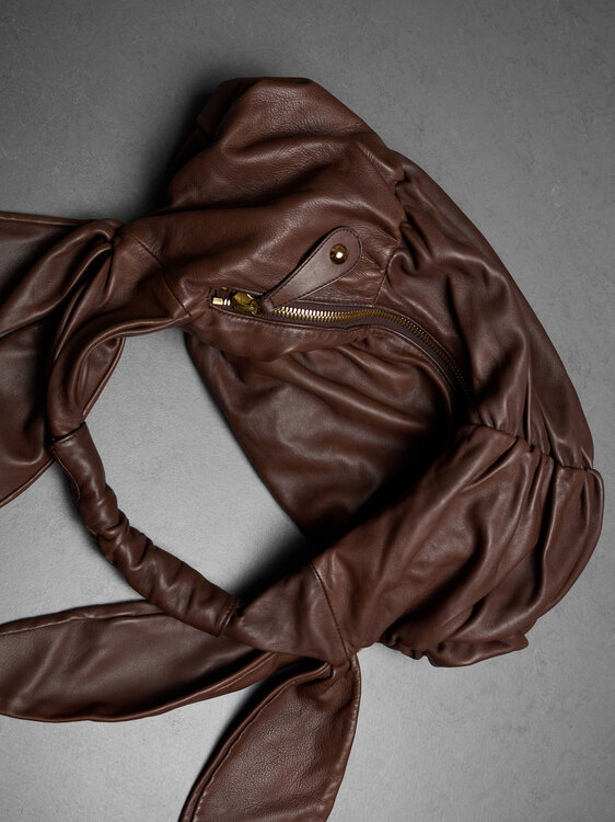 Brown Leather Gathered Handbag 