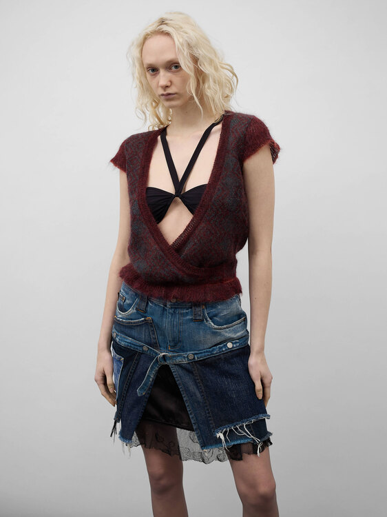 Burgundy And Turquoise Knit Vest 