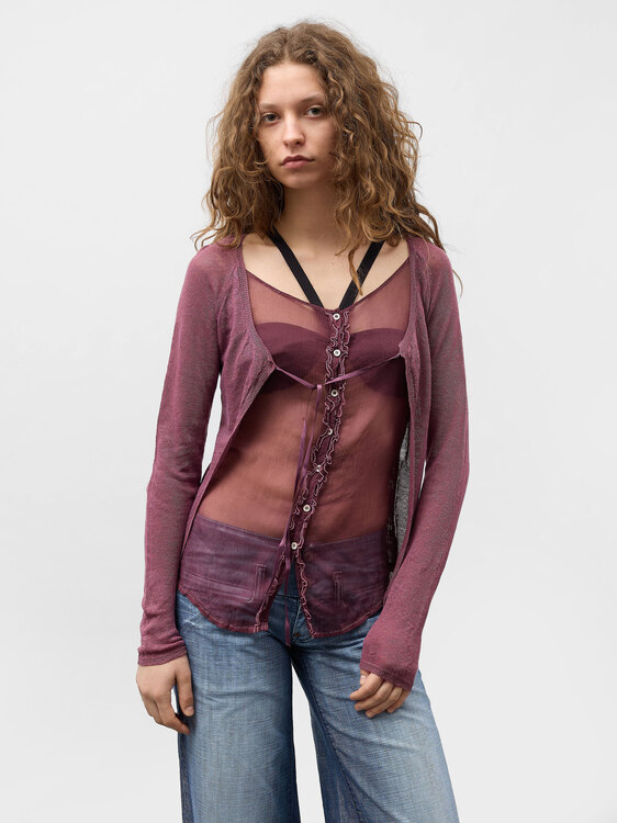 Layered Linen And Silk Chiffon Cardigan 
