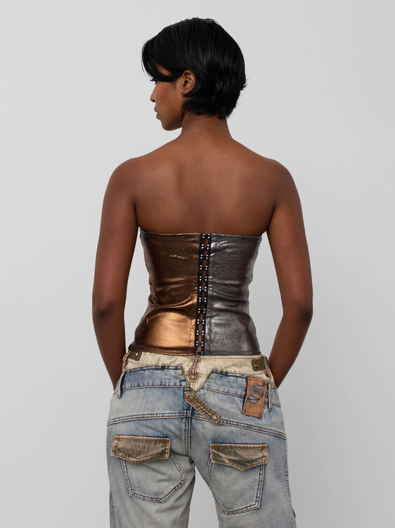 Metallic Rubber Coated Lace Bustier 