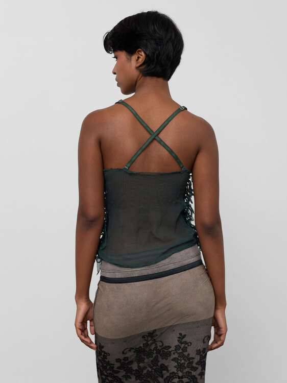 Green Chiffon And Knitted Top 