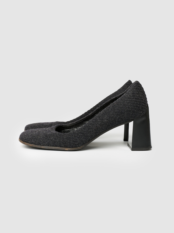Prada Anthracite Grey Tweed Heels 