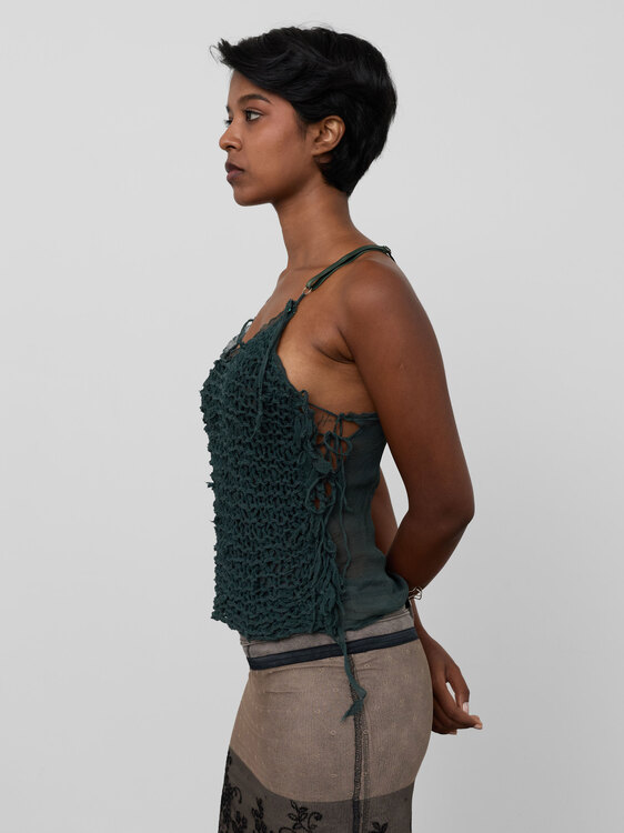 Green Chiffon And Knitted Top 