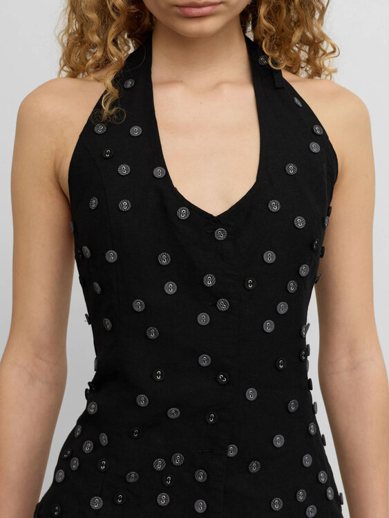 Black Linen Halter Top 