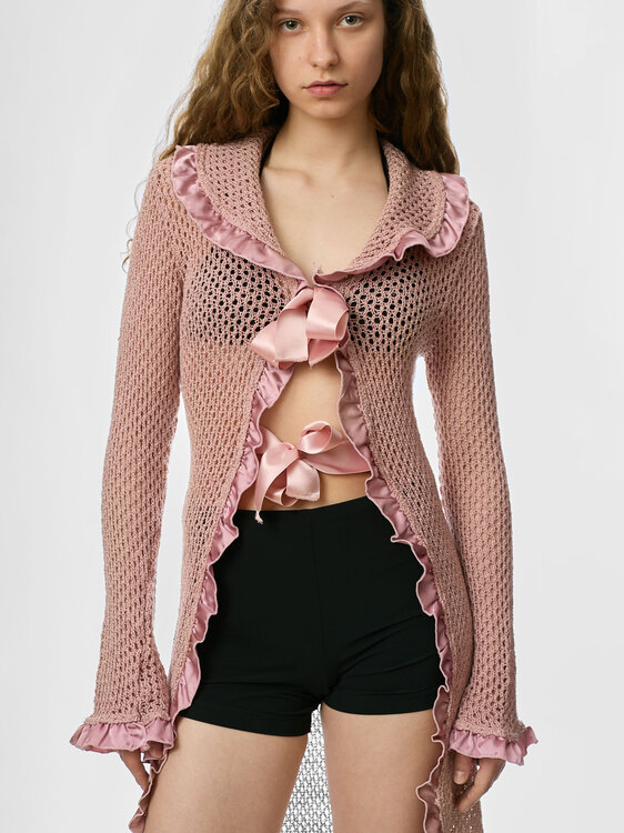 Pink Crochet Long Cardigan 