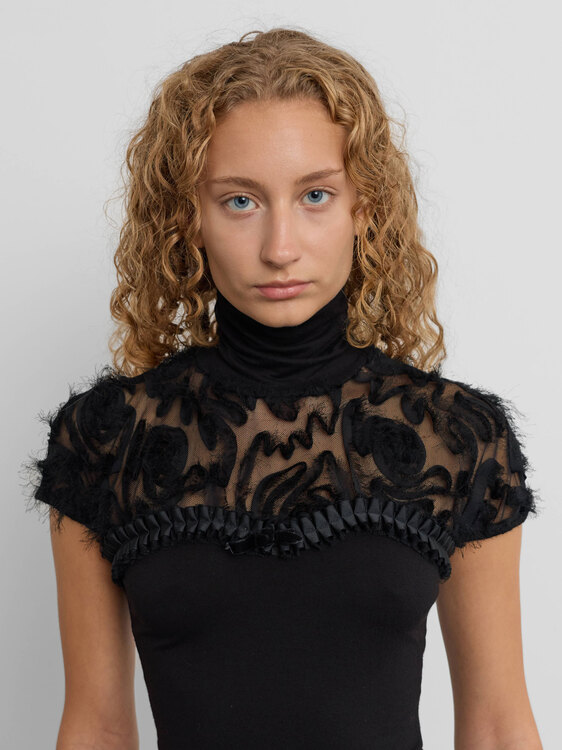 Morgan De Toi Lace Yoke Turtleneck Top 