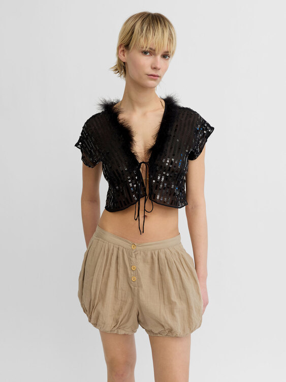 Sequin Feather Trip Top 