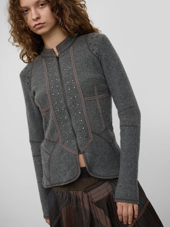 Fine Knit Zip-Up Cardigan 