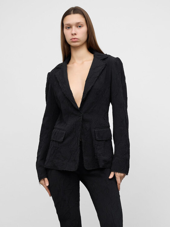 Plein Sud Crinkled Black Wool Suit 