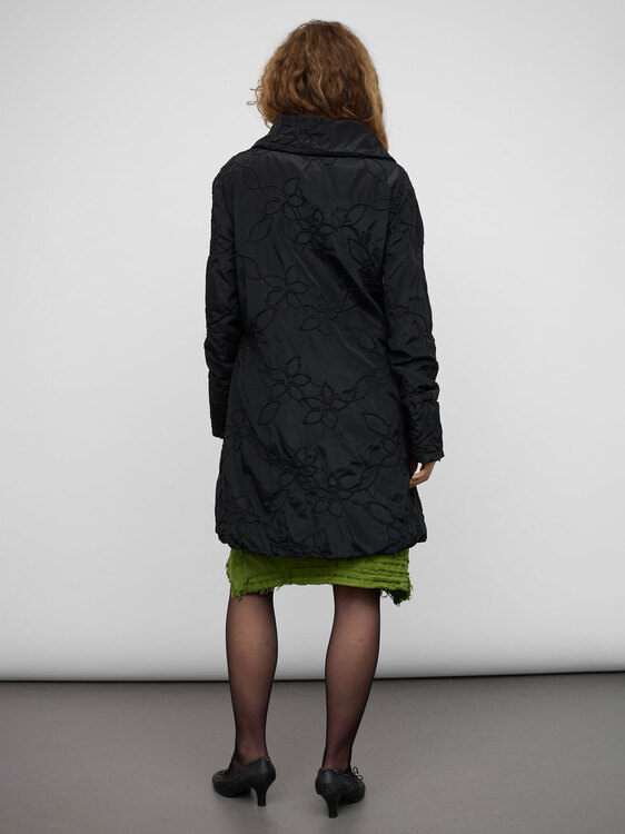Black Nylon Embroidered Coat 